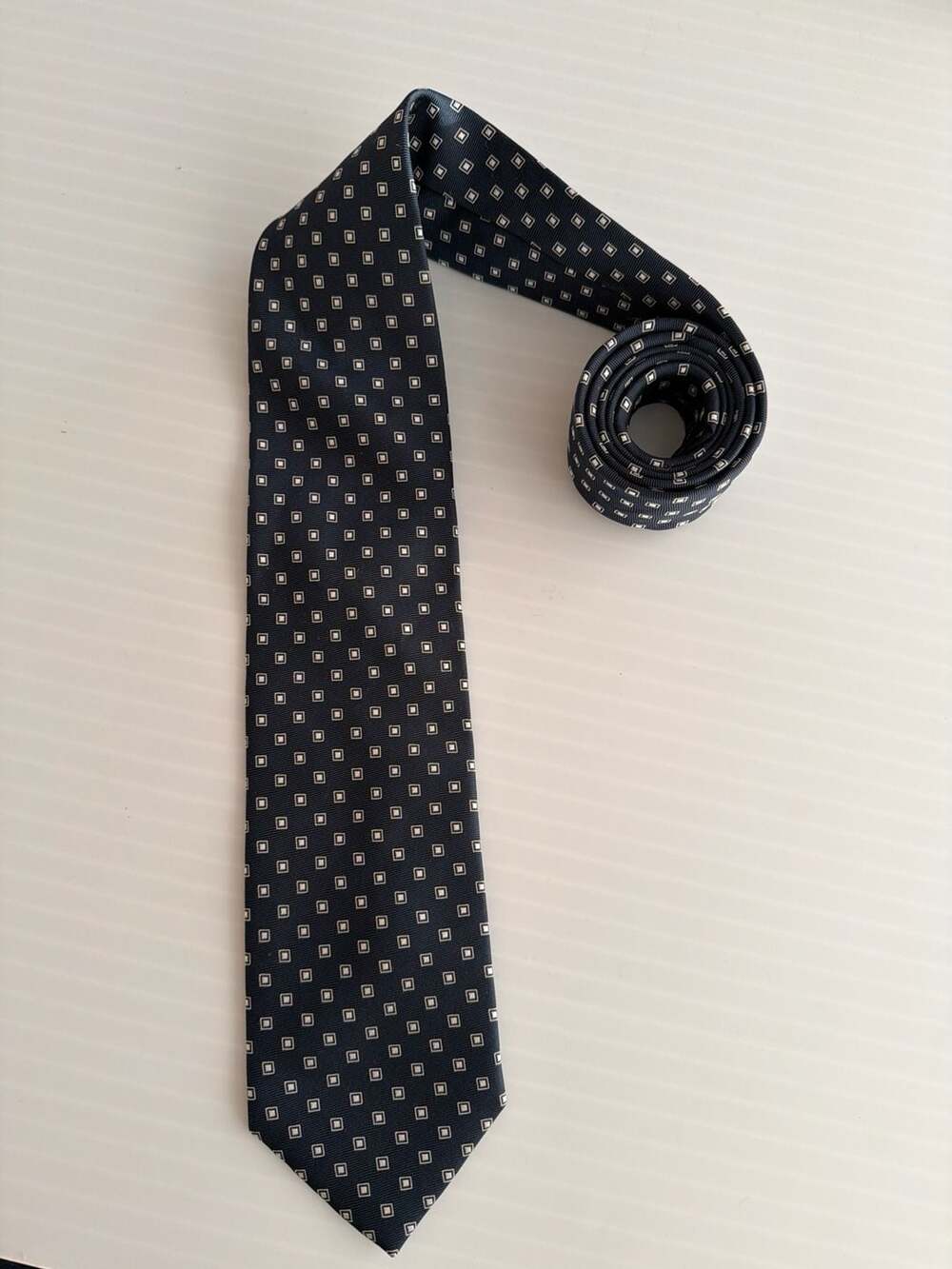 Fabio Ferretti Navy Blue Silk Micro Geometric Patterned Tie Handmade in Italy 59
